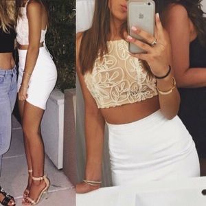 2 piece SET White leather mini skirt and top SET